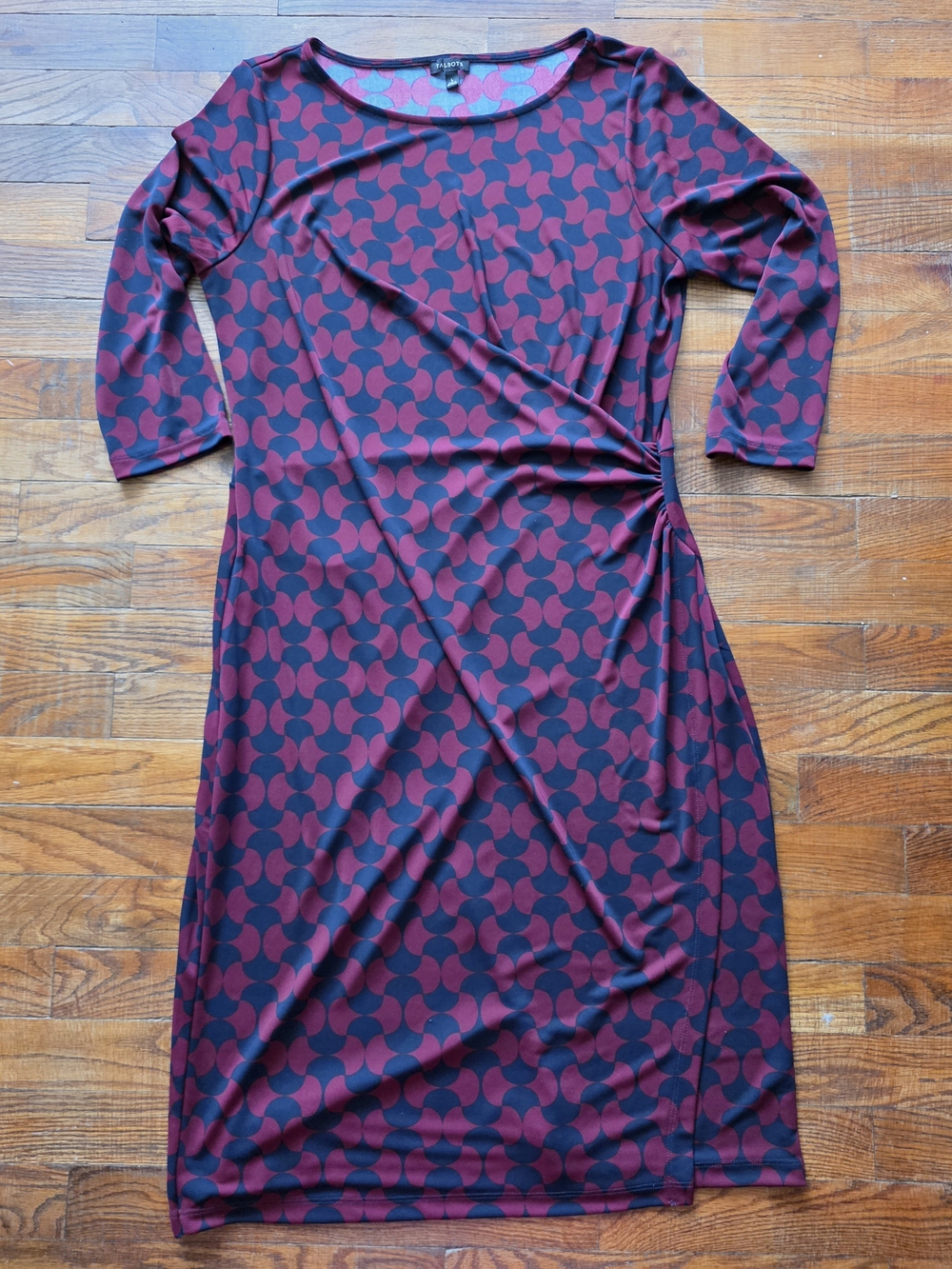 Talbots Burgundy and Navy Geometric Midi Dress